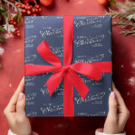 Merry Christmas Calligraphy Script Navy Blue Cute Wrapping Paper<br><div class="desc">This design features a merry Christmas calligraphy script wrapping paper with a simple navy blue plaid pattern, silver calligraphy stylish trendy font, simple minimalist pattern design, rustic country red green blue, Christmas holiday wrapping supplies, custom customised personalised gift wrap, simplistic elegant classic classy cute, cute creative typography style text, whimsical...</div>