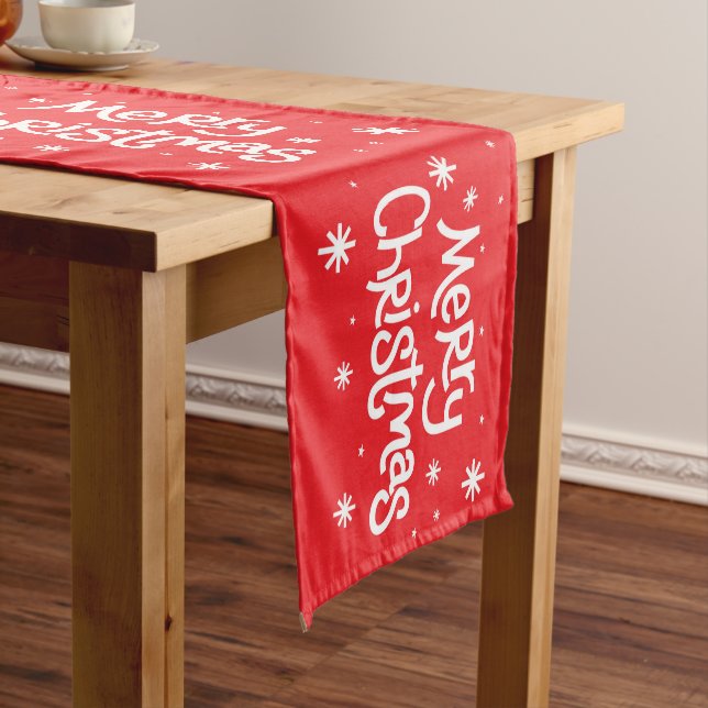 Merry Christmas Calligraphy Snowflake Script Short Table Runner (In Situ)