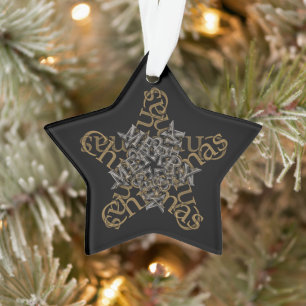 Merry Christmas Calligraphy Star on Black Ornament