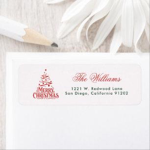 Merry Christmas Calligraphy Tree Return Address Label