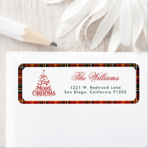 Merry Christmas Calligraphy Tree Return Address Label