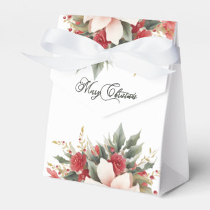 Merry Christmas Calligraphy Watercolor Floral Favour Box