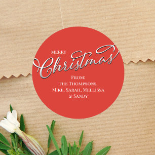 Merry Christmas Calligraphy Winter Red Green Plaid Classic Round Sticker