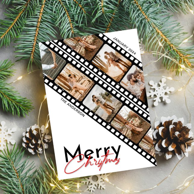 Merry Christmas Camera Film Minimal Collage Photo Holiday Card (Merry Christmas Camera Film collage photo holiday card)