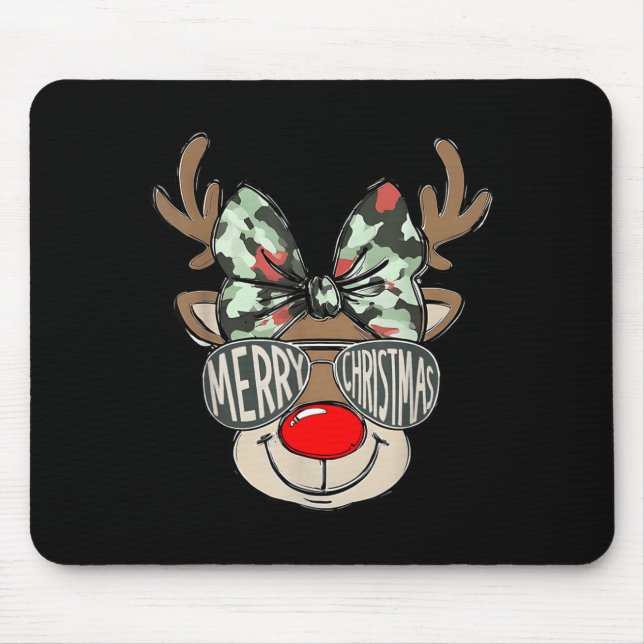 Merry Christmas Camo Reindeer Bow Girl Women Kid H Mouse Pad (Front)