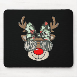 Merry Christmas Camo Reindeer Bow Girl Women Kid H Mouse Pad