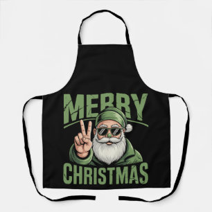 Merry Christmas Camo Santa Peace Sign Xmas Holiday Apron