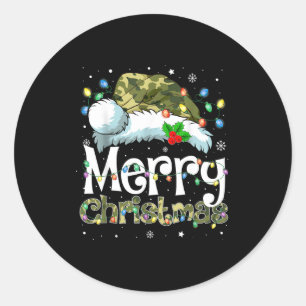 Merry Christmas Camouflage Santa Hat Xmas Family M Classic Round Sticker