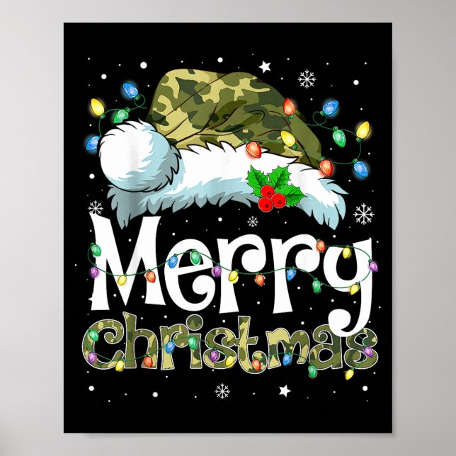 Merry Christmas Camouflage Santa Hat Xmas Family M Poster (Front)