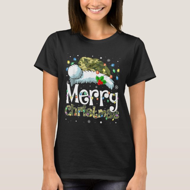 Merry Christmas Camouflage Santa Hat Xmas Family M T-Shirt (Front)