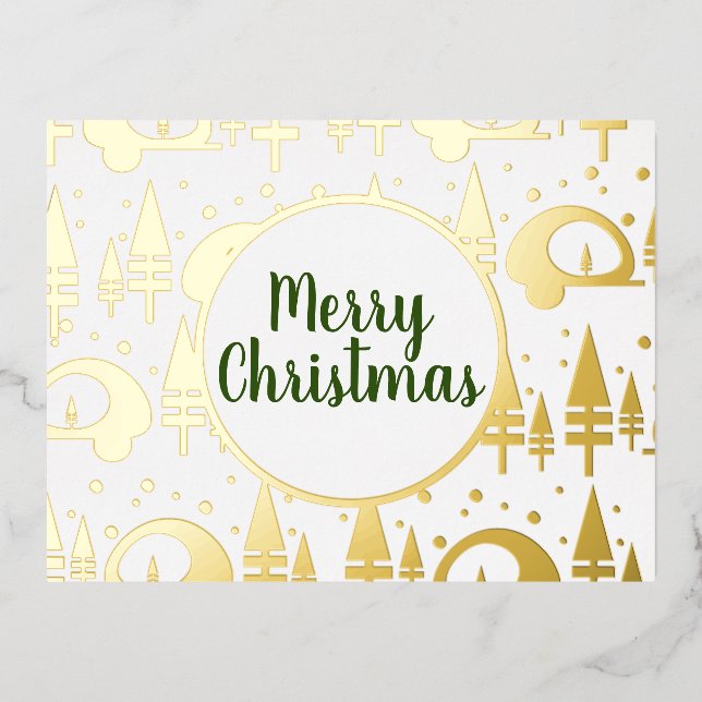 Merry Christmas Camper Pattern Gold Pressed Foil Holiday Postcard (Front)