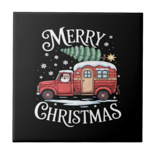 Merry Christmas Camping Cute Santa Claus Truck Ess Ceramic Tile
