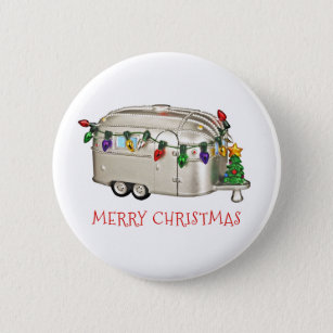 Merry Christmas Camping Trailer 6 Cm Round Badge
