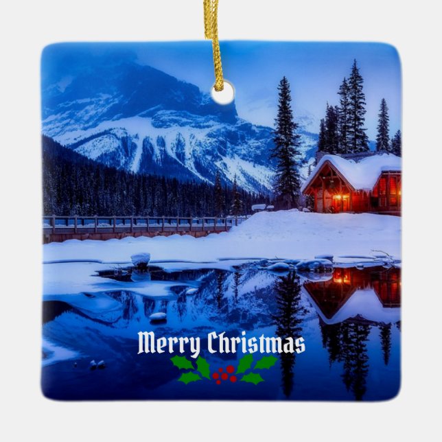 Merry Christmas! Canadian Sunset, Ceramic Ornament (Front)
