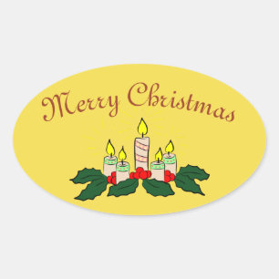 Merry Christmas Candle Oval Sticker