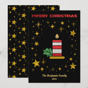 Merry Christmas Candle Stars Glitter Elegant Holiday Card