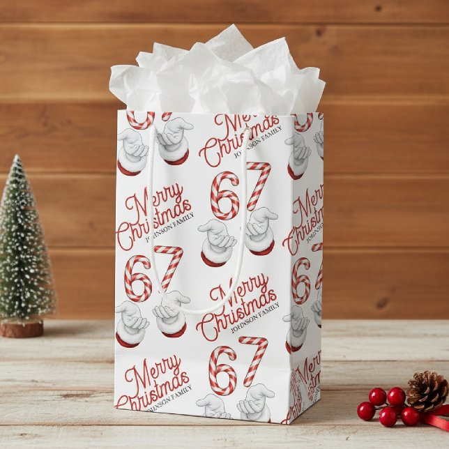 Merry Christmas Candy Cane 6-7 Meme Pattern Small Gift Bag (Creator Uploaded)