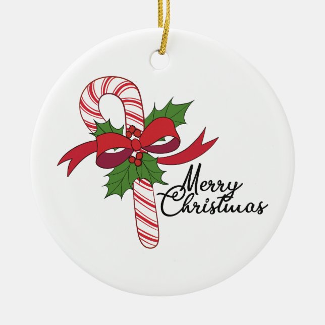 Merry Christmas Candy Cane Ceramic Ornament (Front)
