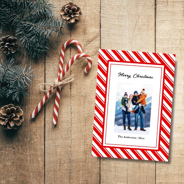 Merry Christmas Candy Cane Custom Photo Holiday Card (Creator Uploaded)