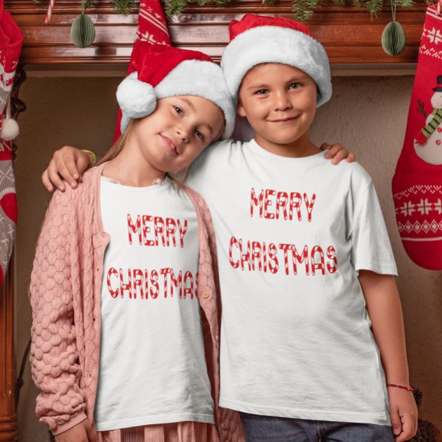 Merry Christmas Candy Cane Font Girls & Boys T-Shirt (Merry Christmas Candy Cane Font Girls & Boys T-Shirt)