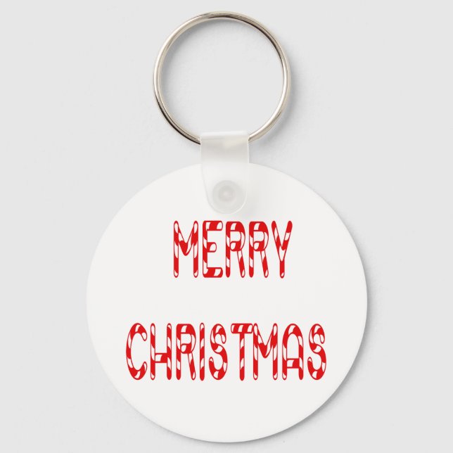 Merry Christmas Candy Cane Font Key Ring (Front)
