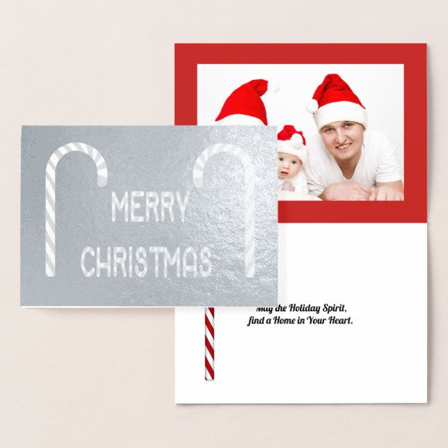 Merry Christmas Candy Cane Font & Photo Foil Card (Display)
