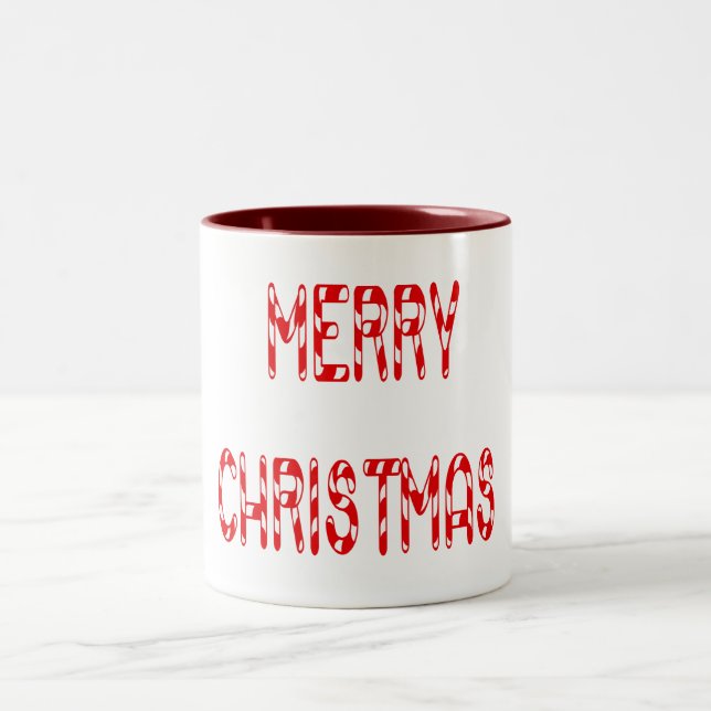 Merry Christmas Candy Cane Font Two-Tone Coffee Mug (Center)