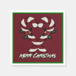 Merry Christmas Candy Cane Heart Red Napkins