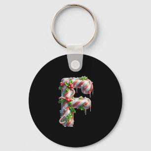 Merry Christmas Candy Cane Letter F Premium Key Ring