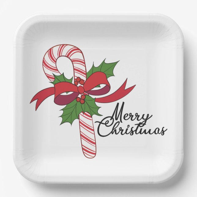 Merry Christmas Candy Cane Paper Plate (Front)