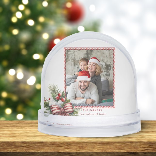 Merry Christmas Candy Cane Photo Snow Globe (Creator Uploaded)