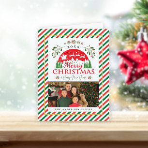Merry Christmas Candy Cane Red Green Photo Folded Holiday Card