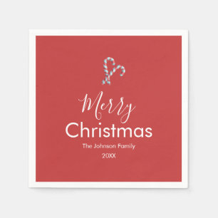 Merry Christmas Candy Cane Red Party Napkin