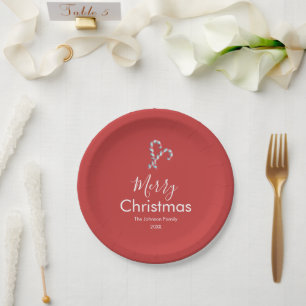 Merry Christmas Candy Cane Red Party Paper Plate