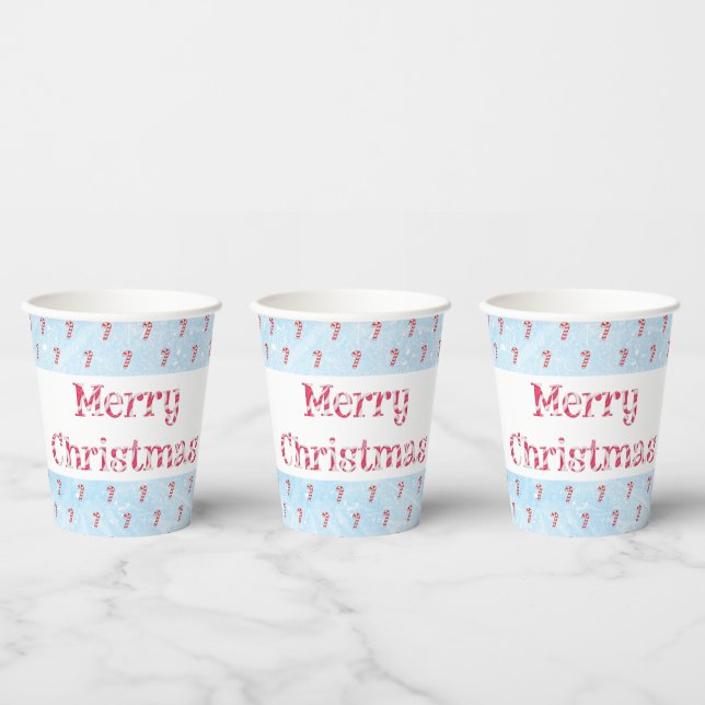 Merry Christmas Candy Cane Snowfall Background Paper Cups (Multi)