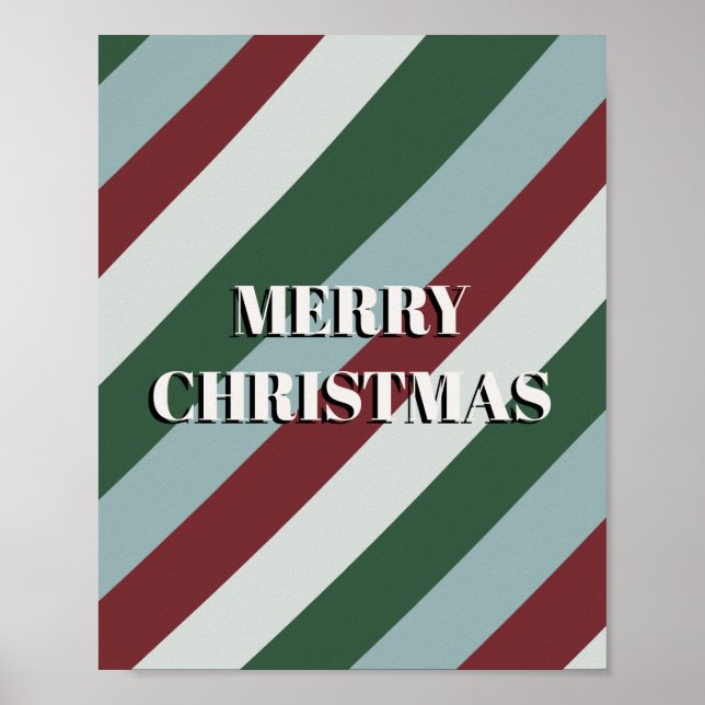 Merry Christmas Candy Cane Striped Pattern Poster (Front)