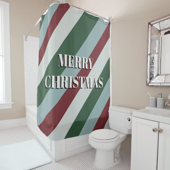 Merry Christmas Candy Cane Striped Pattern Shower  Shower Curtain (In Situ)
