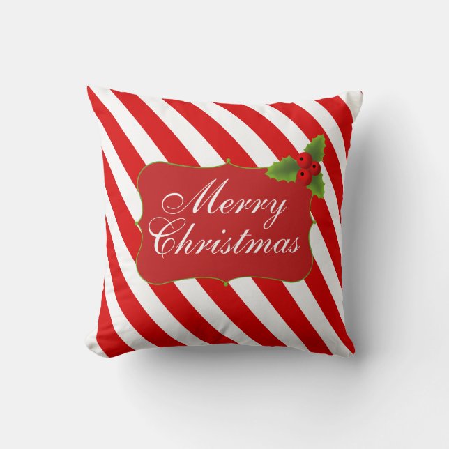 Merry Christmas Candy Cane Stripes Cushion (Front)