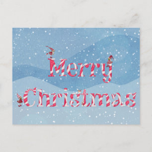 Merry Christmas Candy Cane Swirl Winter Gnomes Postcard