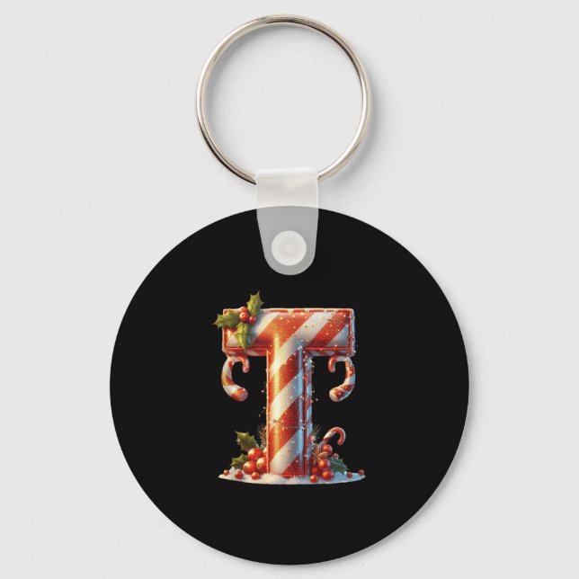 Merry Christmas Candy Cane T Design Tank Top  Key Ring (Front)