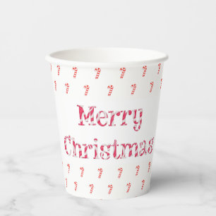 Merry Christmas Candy Cane Text and Pattern  Paper Cups