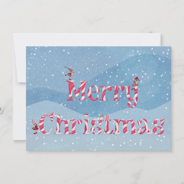 Merry Christmas Candy Cane Winter Gnomes Custom Card (Front)
