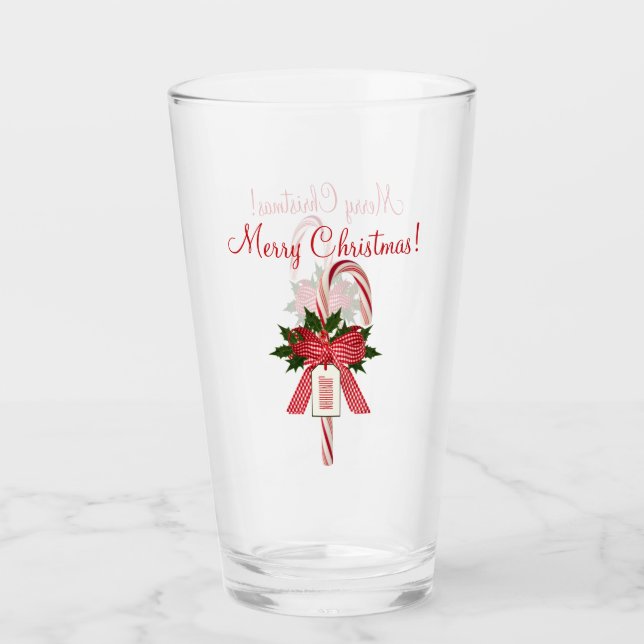 Merry Christmas Candy Canes Beer Soda Pint Glasses (Front)