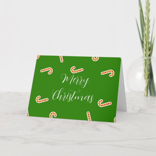 Merry Christmas candy canes green Card (Front)