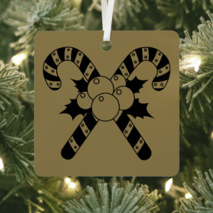 Merry Christmas Candy Canes & mistletoe Line Art M Metal Tree Decoration