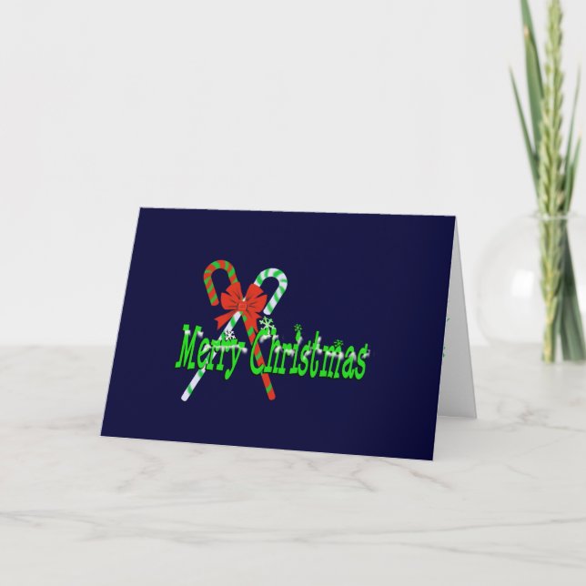 Merry Christmas Candy Canes with Red Bow Holiday Card (Front)