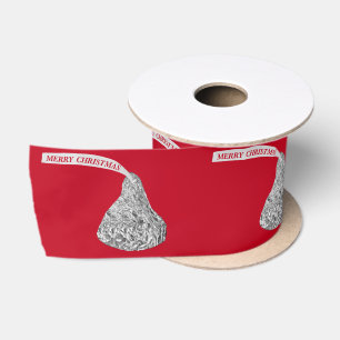 Merry Christmas Candy Kiss On Red Satin Ribbon