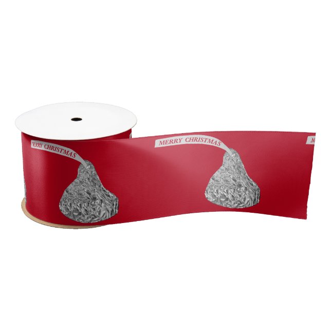 Merry Christmas Candy Kiss On Red Satin Ribbon (Spool)