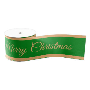 Merry Christmas & Candy Stripe Ribbon Green/Gold Grosgrain Ribbon