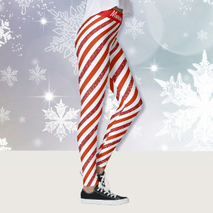 Merry Christmas Candy Stripped Faux Glitter Leggin Leggings